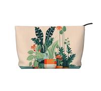 WBQLSL Bolsa de cosméticos de pana con diseño de dibujos animados, pequeña planta verde, bolsa de almacenamiento de viaje, puede contener lápiz labial, polvo y otros cosméticos