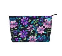 WBQLSL Bolsa de cosméticos de pana con estampado de camelia morada, bolsa de almacenamiento de cosméticos esencial de viaje