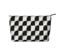 WBQLSL Bolsa de cosméticos de pana con mosaico blanco y negro, bolsa de almacenamiento de viaje, puede contener lápiz labial, polvo y otros cosméticos, color negro, talla única