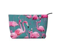 WBQLSL Bolsa de cosméticos de pana estampada con diseño de una bandada de flamencos, bolsa de almacenamiento de cosméticos esencial de viaje