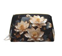 WBQLSL Bolsa de cosméticos de piel de loto dorado bohemio, bolsa de cosméticos portátil de viaje, bolsa de almacenamiento de cosméticos de gran capacidad con bolsillos, color blanco, talla única
