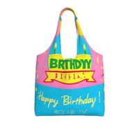 WBQLSL Bolsa de hombro con estampado de globos de feliz cumpleaños, adecuada para bolsas de lona resistentes, bolsas de compras, color negro, talla única