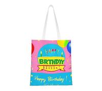 WBQLSL Bolsa de la compra con globos de feliz cumpleaños, unisex, bolsa de lona ligera, adecuada para compras, promoción de eventos, viajes, trabajo, bolsa reutilizable, color negro, talla única