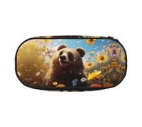 WBQLSL Bolsa de lápices de gran capacidad, diseño de oso mirando hacia arriba, bolsa de almacenamiento de papelería de varias capas, suministros de oficina de aprendizaje unisex