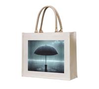 WBQLSL Bolsa de lona con estampado de paraguas negro bajo la lluvia. La bolsa de playa se puede utilizar para almacenamiento, picnic, playa, piscina y otras escenas.