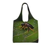 WBQLSL Bolsa de lona estampada con insectos en hojas, adecuada para bolsas de compras, bolsos de mujer de moda