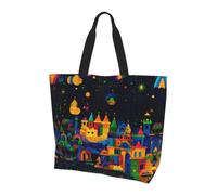 WBQLSL Bolsa de mano con estampado de castillo de cuadrícula colorida, bolsa de hombro, viajes, yoga, playa, compras, viajes, regalo para hombres y mujeres