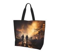 WBQLSL Bolsa de mano estampada con diseño de bomberos que luchan contra incendios, bolsa de hombro, viajes, yoga, playa, compras, viajes, regalo para hombres y mujeres