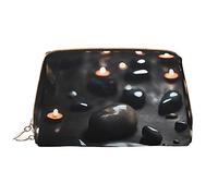WBQLSL Bolsa de maquillaje de piel con diseño de corazón misterioso negro, bolsa de almacenamiento de maquillaje portátil de gran capacidad, bolsa de viaje con bolsillo