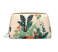 WBQLSL Bolsa de maquillaje de piel con diseño de dibujos animados, pequeña planta verde, bolsa de almacenamiento de maquillaje portátil de gran capacidad, bolsa de viaje con bolsillo para maquillaje