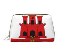 WBQLSL Bolsa de maquillaje de piel con la bandera de Gibraltar, bolsa de almacenamiento de maquillaje portátil de gran capacidad, bolsa de viaje con bolsa de maquillaje de bolsillo