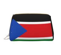 WBQLSL Bolsa de maquillaje de piel con la bandera de Sudán del Sur, bolsa de almacenamiento de maquillaje portátil de gran capacidad, bolsa de viaje con bolsa de maquillaje de bolsillo