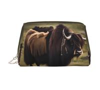 WBQLSL Bolsa de maquillaje de piel con patrón de rayas de caballo, bolsa de almacenamiento de cosméticos, adecuada para llevar cosméticos contigo, Mighty Highland Yak, Talla única