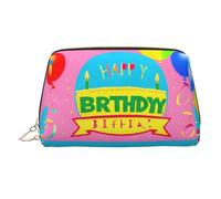 WBQLSL Bolsa de maquillaje de piel con patrón de rayas de caballo, bolsa de almacenamiento de cosméticos, adecuada para llevar cosméticos contigo, Globo de feliz cumpleaños, Talla única