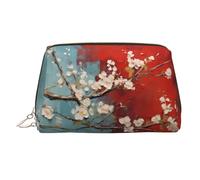 WBQLSL Bolsa de maquillaje de piel con patrones de flores de animales, bolsa de almacenamiento de cosméticos, adecuada para llevar cosméticos contigo, Flor de almendro, Talla única