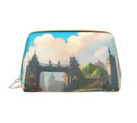 WBQLSL Bolsa de maquillaje de piel con texto "Outside the Castle Gate", bolsa de almacenamiento de maquillaje portátil de gran capacidad, bolsa de viaje con bolsillo