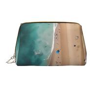 WBQLSL Bolsa de maquillaje de piel con vista aérea de la playa, bolsa de almacenamiento de maquillaje portátil de gran capacidad, bolsa de viaje con bolsillo para maquillaje, color blanco, talla única