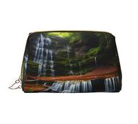 WBQLSL Bolsa de maquillaje de piel con vista en cascada, bolsa de almacenamiento de maquillaje portátil de gran capacidad, bolsa de viaje con bolsillo para maquillaje