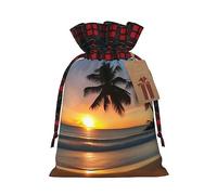 WBQLSL Bolsa de regalo de Navidad con cordón de 8.3 x 11.8 pulgadas, bolsa decorativa de suministros de fiesta de Navidad, bolsa de regalo de arpillera de playa al atardecer