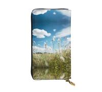 WBQLSL Bolso de mano largo de cuero con diseño de flores de pradera con monedero con cremallera y 12 ranuras para tarjetas de crédito, cartera ligera de viaje para dinero en efectivo