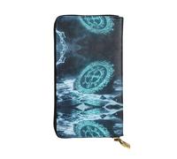 WBQLSL Bolso de mano largo de cuero con símbolo misterioso azul con monedero con cremallera y 12 ranuras para tarjetas de crédito, cartera ligera de viaje para dinero en efectivo