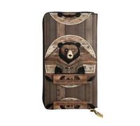 WBQLSL Bolso de mano largo de cuero rústico Lodge Bear con monedero con cremallera y 12 ranuras para tarjetas de crédito, cartera ligera de viaje para dinero en efectivo