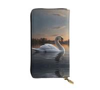 WBQLSL Bolso de mano largo de cuero White Swan con monedero con cremallera y 12 ranuras para tarjetas de crédito, cartera ligera de viaje para dinero en efectivo