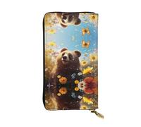 WBQLSL Bolso de mano pequeño de piel con estampado de oso mirando hacia arriba en flores, cartera de 7.5 x 4.1 pulgadas