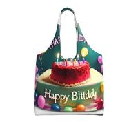 WBQLSL Bonita bolsa de hombro estampada de feliz cumpleaños, adecuada para bolsas de lona resistentes, bolsas de compras, color negro, talla única