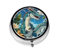 WBQLSL Bonita caja de medicina de dinosaurio con tres compartimentos, pequeña caja redonda para medicamentos, portátil