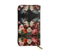 WBQLSL Bonita cartera de cuero con diseño de flores de mariposa, monedero de 7.4 x 4.13 pulgadas de largo, con cremallera, práctica cartera de viaje para dinero en efectivo