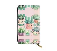 WBQLSL Bonita cartera de cuero con diseño de plantas suculentas, monedero de 7.4 x 4.13 pulgadas de largo con cremallera, práctica cartera de viaje para dinero en efectivo
