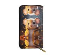 WBQLSL Bonita cartera de cuero con diseño de ratón de 19 x 10,5 cm de largo, con cremallera, práctica cartera de viaje para dinero en efectivo