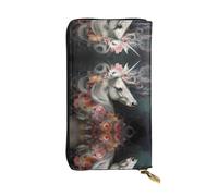 WBQLSL Bonita cartera de cuero con diseño de unicornios de 7.4 x 4.13 pulgadas de largo, con cremallera, práctica cartera de viaje para dinero en efectivo