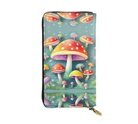 WBQLSL Bonita cartera de piel con diseño de hongos de colores, monedero de 7.4 x 4.13 pulgadas de largo con cremallera, práctica cartera de viaje para dinero en efectivo