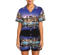 WBQLSL Brooklyn Bridge at Night - Conjunto de pijama de manga corta para mujer, con cuello y botones y cintura elástica, Negro, M-6XL
