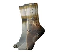 WBQLSL Calcetines casuales de media pantorrilla con diseño de zorro en el agua, cálidos, cómodos, transpirables, agradables al tacto, versátiles para salidas