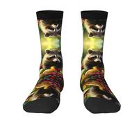 WBQLSL Calcetines de entrenamiento transpirables para correr, con estampado de mapache sobre frutas, calcetines elásticos a media pantorrilla, adecuados para correr y entrenar a diario