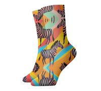 WBQLSL Calcetines de media pantorrilla con estampado de cebra de fondo colorido, calcetines elegantes para actividades al aire libre y uso diario