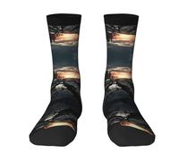 WBQLSL Calcetines deportivos elásticos a media pantorrilla, diseño transpirable y absorbente del sudor, elegante patrón de cielos oscuros para gimnasio y deportes al aire libre