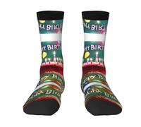 WBQLSL Calcetines deportivos elásticos a media pantorrilla, diseño transpirable y absorbente del sudor, elegante diseño de feliz cumpleaños, hermoso patrón para gimnasio y deportes al aire libre