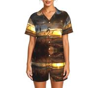 WBQLSL Calm Coastal Scene - Conjunto de pijama de manga corta para mujer, con cuello y botones y cintura elástica, Negro, L-6XL