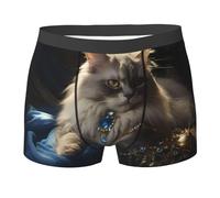 WBQLSL Calzoncillos tipo bóxer con estampado de gato Fortune para hombre, elásticos, transpirables y cómodos contra la fricción., Negro, S