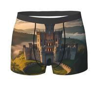 WBQLSL Calzoncillos tipo bóxer con patrón de castillo medieval, cómodos para el hogar, viajes y deportes, Negro, X-Large