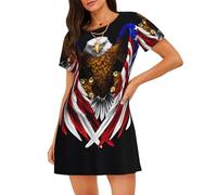 WBQLSL Camisón de manga corta con estampado de águila patriótica de la bandera de Estados Unidos, ideal para uso relajado en el hogar, Negro, M