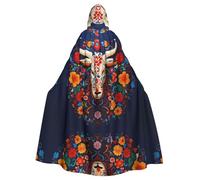 WBQLSL Capa con capucha de cabeza de toro y flores para adultos, perfecta para Halloween, fiestas de disfraces y cosplay.