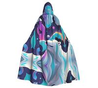 WBQLSL Capa con capucha de oso polar fluido para Halloween, disfraz de fiesta rave (longitud 147 cm/altura de la capucha 38 cm)