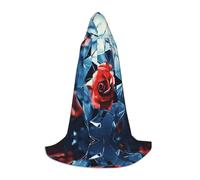 WBQLSL Capa de cosplay con capucha | Rosa roja de cristal impresa grande - Accesorio para disfraz de escenario para juegos de rol
