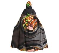 WBQLSL Capa de moda de carnaval, capa con capucha de Halloween, unisex, carnaval, fiesta temática y mascarada. Delicioso patrón de carne a la parrilla