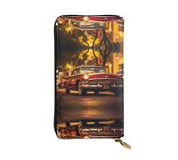 WBQLSL Cartera clásica de cuero con cremallera de coches vintage de 7.5 x 4.1 pulgadas de largo, múltiples compartimentos y gran capacidad, un buen regalo para amigos